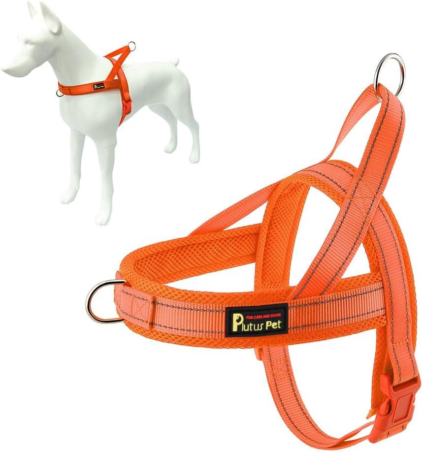 Plutus Pet No Pull Dog Harness with Breathable Mesh Padded, Adjustable Reflective Escape Proof Dog Harness, Quick Fit Dog Vest Harness for Large Dogs(L, Orange)