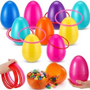 Leitee 27 Pcs Easter Ring Toss Game with Fillable Eggs 2-in-1 Easter Party Family Game Set, 9 Large 6" Colorful Eggs and 18 Toss Rings for Spring Party Carnival Backyard