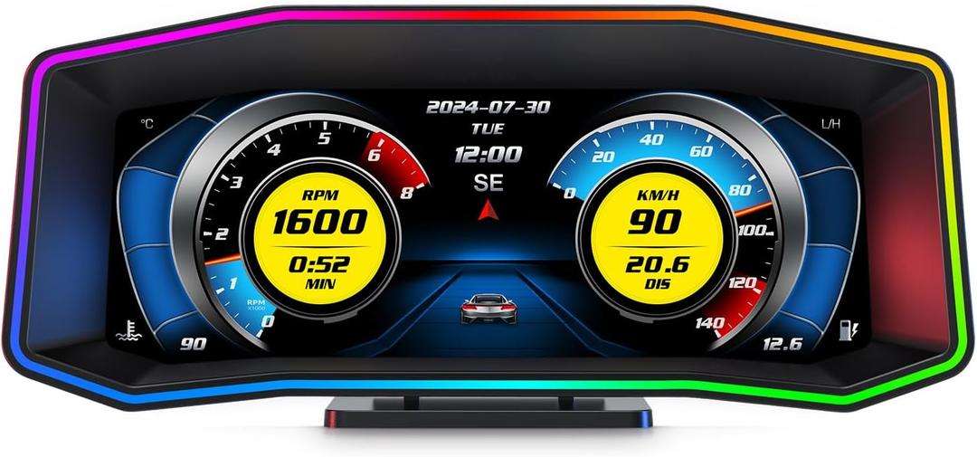 Obd2 Gauge Display for Cars P4, Digital Speedometerwith Overspeed, RPM, water temperature, voltage alarm, Heads Up Display Suitable for All Car