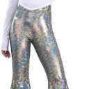 Nawgut Womens Sequin Flare Pant Sparkly High Waisted Leg Bell Bottom Glitter Trousers Night Out Clubwear