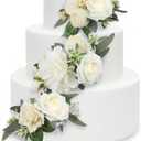 Rinlong 3Pcs Pre-made Cake Flowers Toppers White Green Cake Decorations Wedding Cake Decorating Flowers Decor Birthday Baptism Party Cake Topper