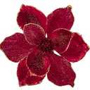 Briful 10’’ Large Heads Christmas Glitter Magnolia Flowers Christmas Tree Ornaments Set of 3 Giant Artificial Flowers with Long Stems for Xmas Tree Holiday Decorations, Red