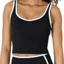 Amazon Essentials Women's Active FormFlex Buttery Soft Light Support Crop Tank with Bra and Contrast Trim, Black/White, X-Large