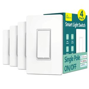 TREATLIFE Smart Light Switch Single Pole Works with Alexa, Google Home and SmartThings, 2.4GHz WiFi Timer Smart Switch, Neutral Wire Required, No Hub Required, FCC Listed, 4 Pack