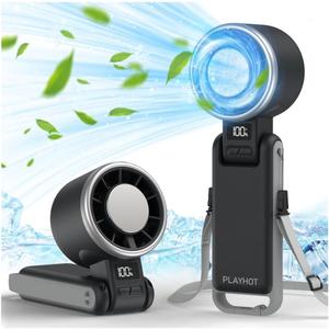 PlayHot Portable Handheld Turbo Fan with Ice Cooling, Rechargeable Personal Fan, Up tp 12Hrs Cooling, 5 Speed 25550RPM Powerful Portable Fan for Travel, Outdoor, Camping, Hiking (Black)