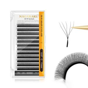NAGARAKU 5D W Shape Eyelash Extension Supplies Natural Soft Volume 0.07mm C curl 11mm Premade Fans Faux Mink Matte Black Cluster Easy Fanning False Lashes