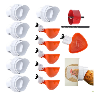 Chicken Feeder and Waterer Automatic Chicken Feeder No Waste Poultry Feeder Kit for Buckets Barrels Bins Troughs, 6 Ports and 6 Water