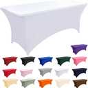 6-Pack 6ft White Spandex Table Covers for Rectangle Standard Folding Tables - Wrinkle Resistant Stretch Tablecloths - Ultimate Fitted Table Protector for Parties, Trade Shows, Wedding