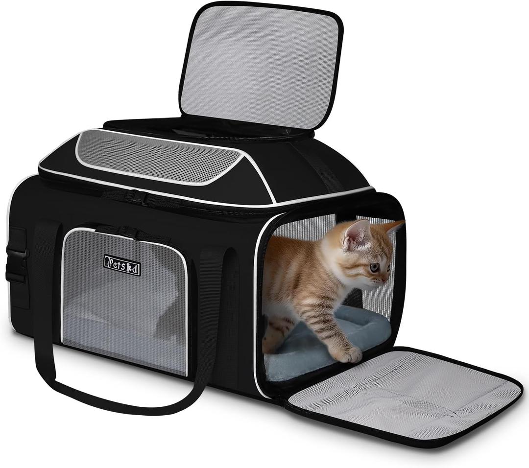 Petskd Top-Expandable Pet Carrier 19x13x9 Inches Southwest Allegiant Airlines Approved, Soft-Sided Carrier for Small Dog Under 12 lbs and Large Cat Under 15 lbs(Black)