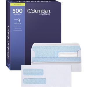 Columbian #9 Security Envelopes, 500/Box, Double Window, 3-7/8" x 8-7/8", Redi-Seal Self Seal, For Invoices & QuickBooks Statements, White (COLO181)