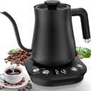 Electric Gooseneck Kettle, 1F Temperature Control, 304 Stainless Steel Inner, 0.8L/1200W Fast Heating with Auto Shut-Off & Safety Lock for Pour Over Coffee & Tea - Black