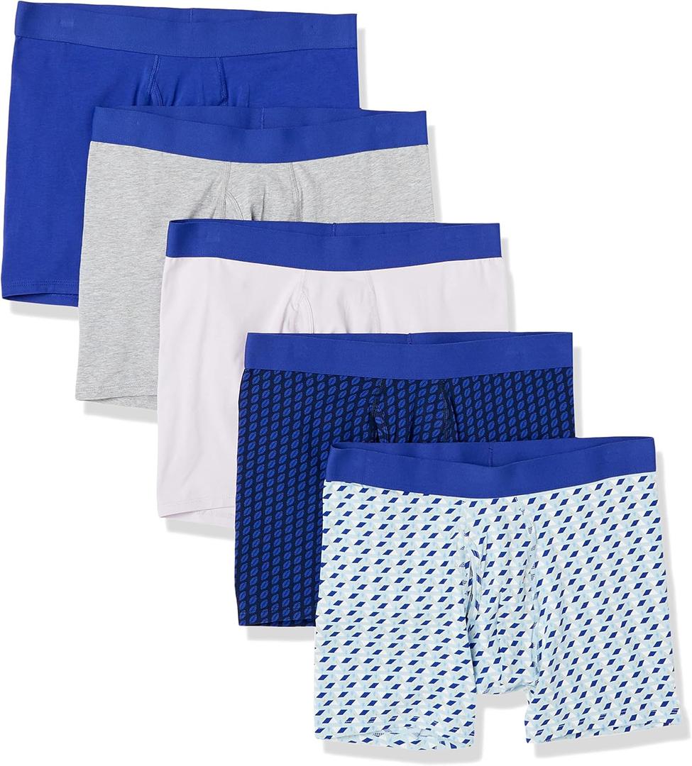 Amazon Essentials Men's Cotton Jersey Boxer Briefs (Medium, Royal Blue, Mixed Print)