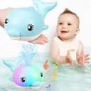 Bath Toys, Rechargeable Baby Bath Toys, Dolphin Sprinkler Bath Toy with Light Up Music,Bathtub Water Toy, Birthday Gifts for 1-6 Years Old Boys Girls - Blue