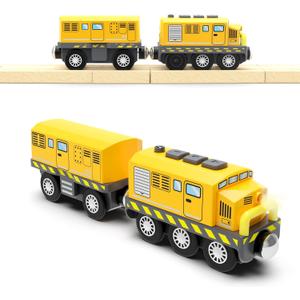 Battery Train Set for Wooden Tracks, Motorized Locomotive Train Toy for Kids, Electric Trains Accessories with Magnetic Trains Compatible with Thomas, Brio, Chuggington, Melissa & Doug (Yellow)