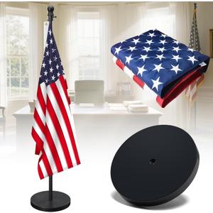 American Flag with Pole and Stand - Heavy Duty 1" Free Standing Indoor Flagpole Set with 3x5ft Embroidered US Flags,Weighted Base, 6-8 FT Adjustable Portable For Office, Church,School (Black)