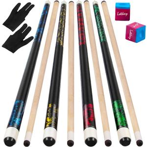 LOTKEY Pool Cue Sticks Set of 4,58'' 6A Canadian Maple Adults Billiard Cues | 18/19/20/21 oz, 13mm Cue Tip, Straightened Shaft, Leather Grip, Stainless Steel Joint, Smooth Control for Home Bar Pool Table 