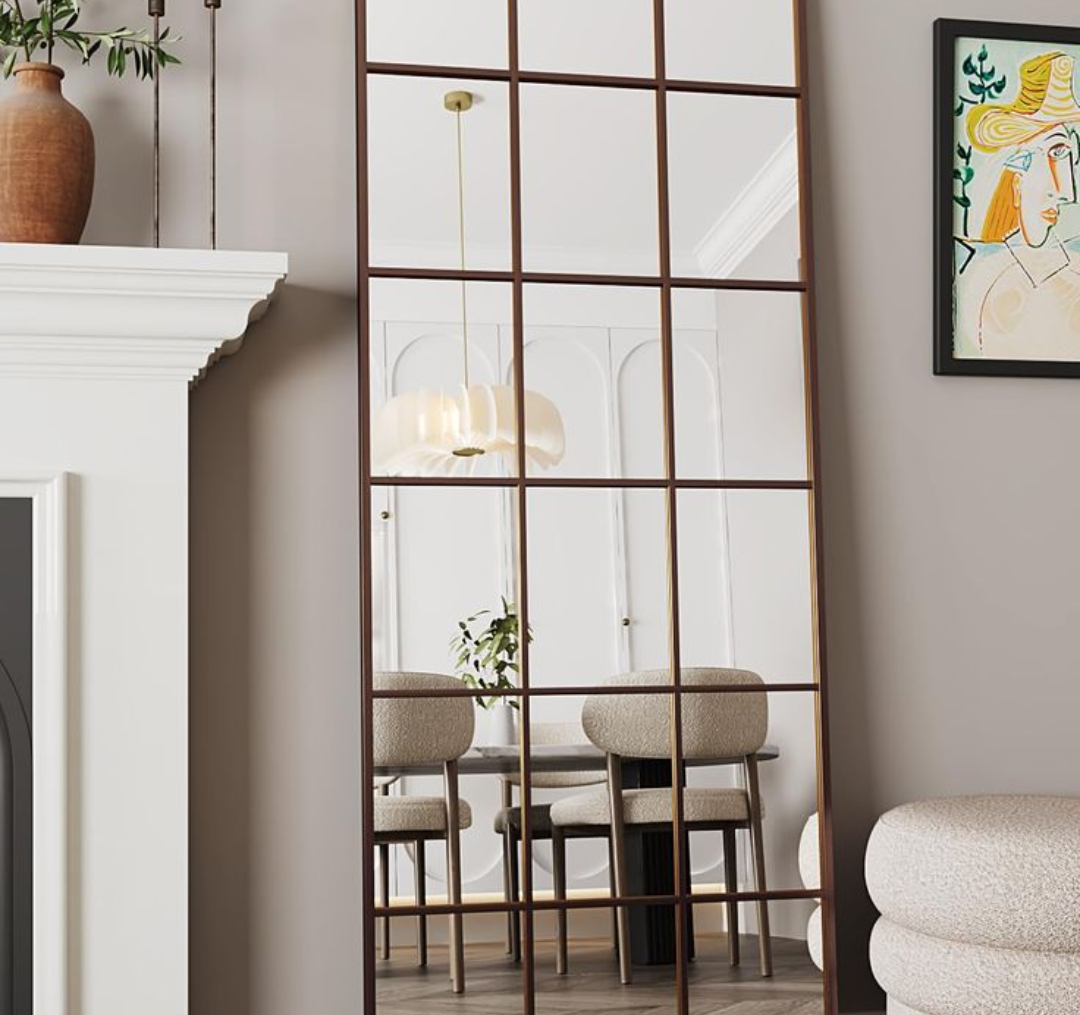 Antok Full Length Mirror, Floor Mirror 65" x 22" Rectangular Window Decorative Mirror, Metal Framed Decor Floor Mirror Art Pane Mirror Wall Decor for Bedroom, Living Room, Entryway, Bronze