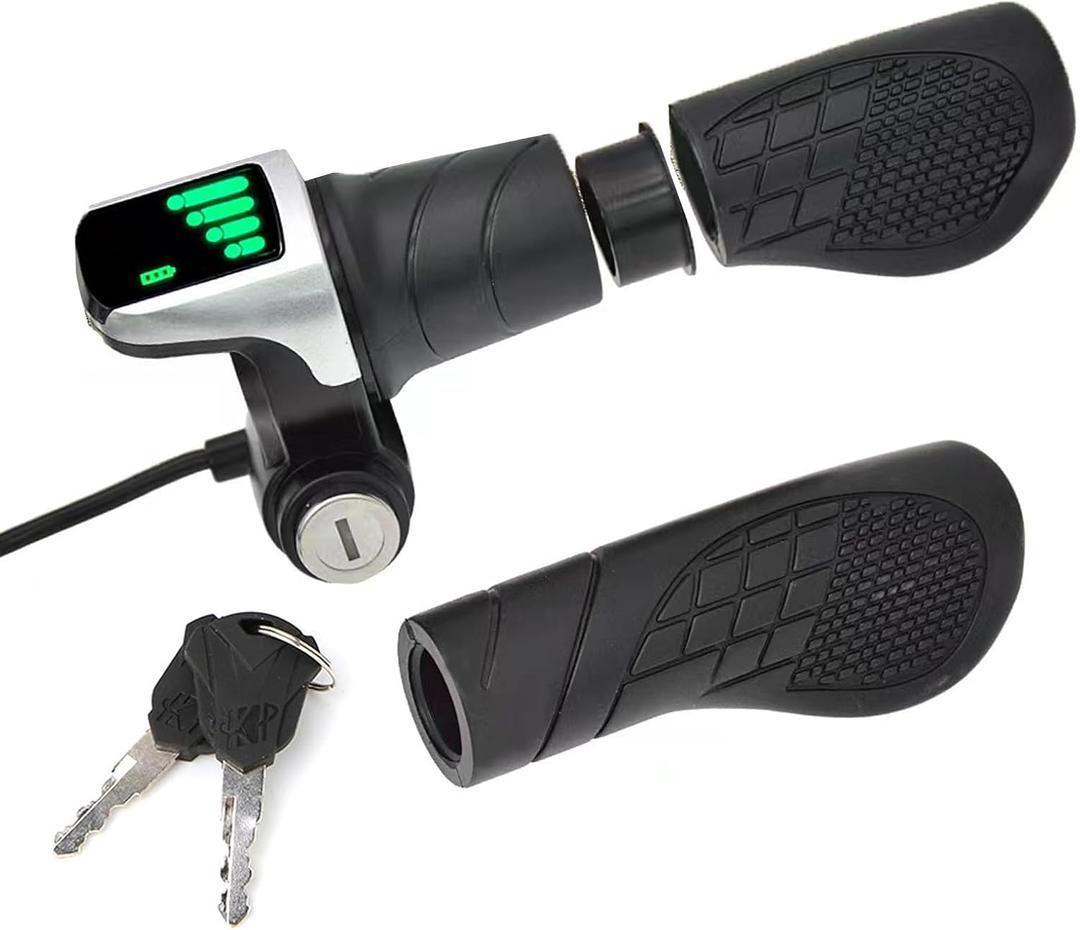 36V Universal Twist Grip Throttle with LCD Power Indicator & Key Lock - Easy Installation for E-Bikes, Electric Scooters & Motorcycles