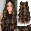 KooKaStyle Invisible Wire Hair Extensions with Transparent Wire Adjustable Size 4 Secure Clips Long Wavy Secret Wire Hairpiece 24 Inch for Women (H2/426#Balayage Dark Brown to Chestnut)