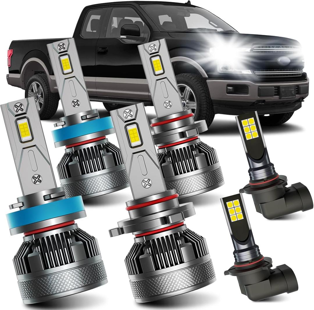 AWALITED Fits for 2015-2023 Ford F150 High Low Beam Fog Lights Bulbs Combo Pack, 6000K White Plug-and-Play Super Bright Lights Bulbs, Pack of 6