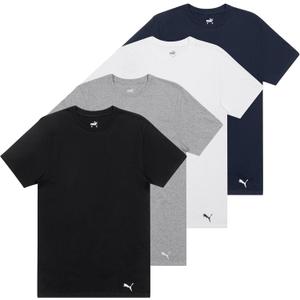 Puma Men's 4 Pack Cotton Crewneck Short Sleeve T-Shirt (Medium, Black/Grey/White/Navy)