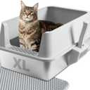 Stainless Steel Cat Litter Box with Lid, Large Metal Litter Box Stainless Steel with Mat & Scoop, Odor-Free/Anti-Leakage & Non-Stick/Easy Clean, High-Sided Litter Box for Multiple Big Cats(XL/Grey)