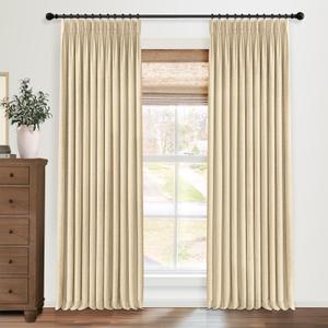 CAPALOCA Pinch Pleated Curtains Blackout, Linen Blackout Curtains 96 inches Long 2 Panels Set for Bedroom, Thermal Insulated Pinch Pleated Drapes for Living Room, 40"W x 96"L (Pack of 2), Khaki