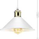 LYOOWNG Plug in Pendant Light, Industrial Hanging Light with Plug in Cord On/Off Switch, Modern Pendant Light with Plug in Cord, Farmhouse Pendant Light Fixture, White