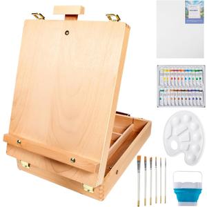 Adjustable Tabletop Art Easel & Sketchbox, 15-75 Precision Tilt Desktop Drawing Stand for Painting, Canvas Display | Solid Folding Design for Artists, Adults, Professionals
