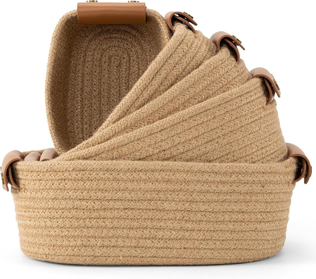 Beautiful Storage Basket Set of 5 - Sturdy Jute Rope Baskets for Shelves Are Perfect for Organizing Your Home - Quality Storage Bins Easily Fit With Any Nursery or Bedroom Decor