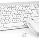 Wireless Keyboard and Mouse Combo  Full Size Slim Thin Wireless Keyboard Mouse with Numeric Keypad 2.4G Stable Connection Adjustable DPI (White & Silver)