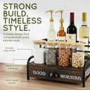 Coffee Syrup Rack Organizer 3-Tier Coffee Bar Stand for Countertop, Rustic Wood & Metal Bottle Display Shelf with Coffee Pod Drawer, Wine Rack, Liquor Display Shelf for Home Coffee Station