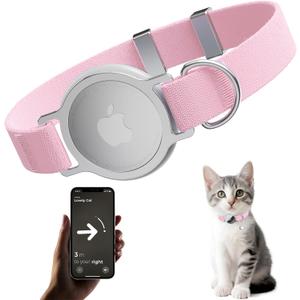 AirTag Cat Collar, Ultra Elastic Cat Tracker Collar, Airtag Holder Compatible with Apple Air Tag, [Lightweight & Scratch Resistant] Adjustable Stepless GPS Pet Collar for Cats Kittens, Pink