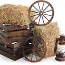 6 Pack 13 x 9 x 6 Inch Straw Hay Bale Stack Decoration Set Rustic Wooden Wagon Wheel Natural Hay Bales Boxes Western Cowboy Birthday Decor Photo Booth Props(Brown,Rustic), 13 x 9 x 6.3 inches
