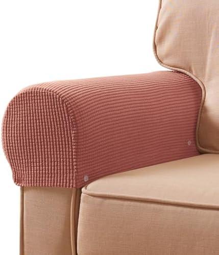 SUBRTEX Stretch Armrest Covers Spandex Arm Covers for Chairs Couch Sofa Armchair Slipcovers for Recliner Sofa with Twist Pins 4pcs (Brick)