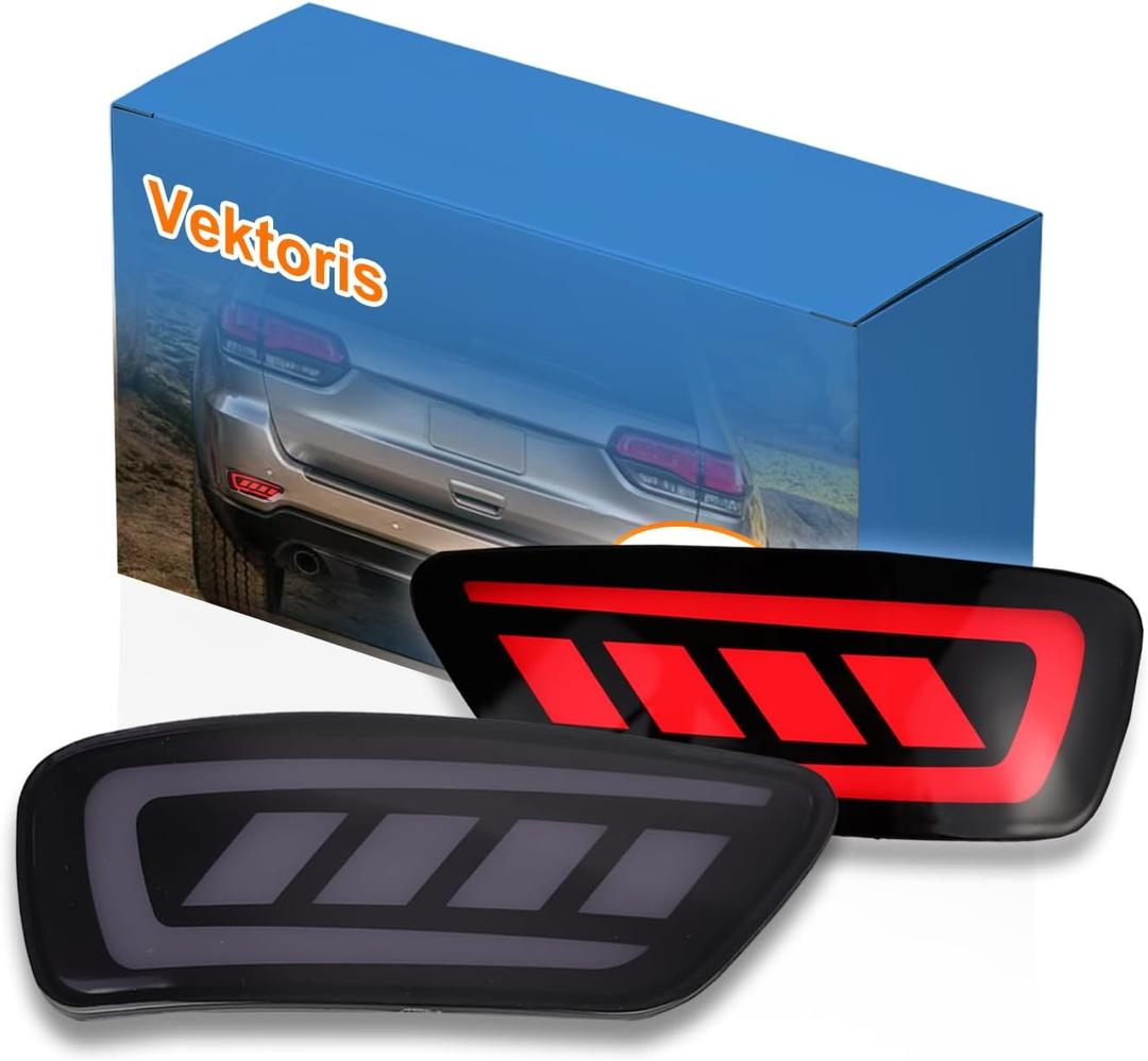 2PCS LED Rear Bumper Reflector Lamp for Jeep Grand Cherokee 2012-2021 Compass 2011-2017 Dodge Journey 2011-2017, Tail Lamps with Red DRL & Turn Signal Light & Brake Light (Smoked Lens)