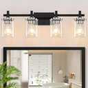 4-Lights Black and Brushed Nickel Vanity Lights with Clear Glass Shade, Bathroom Wall Light Fixtures, 30.3 Inch Large Vanity Lighting Fixture for Bathroom Mirror Living Room