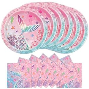 BOKFJBP 40pcs Mermaid Party Supplies Mermaid Themed Party Decorations for Princess Girls Baby Shower Under the Sea Little Birthday Decorations Ocean Party Tableware 9inPlates 
& Napkins for 20 Guests