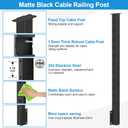 36" Side Mount Cable Railing Post Kits Include 4Pack Flat Top Level Drilled Cable Posts, 250FT Wire Rope, Black Fascia Mount Cable Railing System, 1/8" Stainless Steel Wire Railing Kits, RG71