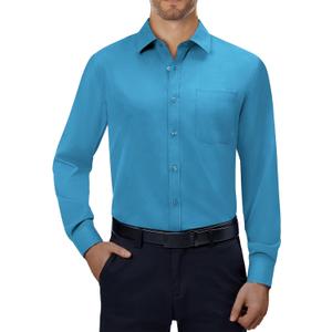 Alimens & Gentle Mens Dress Shirts 4-Way Stretch Long Sleeve Collared Casual Solid Wedding Dating Button Down Shirt (Large, Teal)