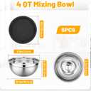 Beasea Mixing Bowls with Lids Set of 5, 4 QT Metal Stainless Steel Nesting Mixing Bowls with Lids, for Baking, Dough Bread Prepping, Salad, Food Serving and Kitchen Storing