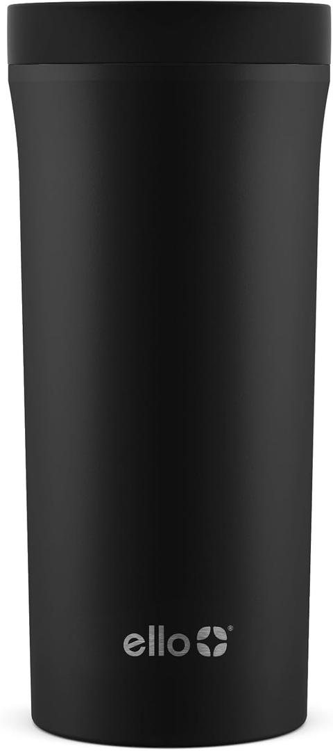 Ello Arabica 14oz Vacuum Insulated Stainless Steel Powder Coat Travel Mug with Leak-Proof Slider Lid, Keeps Hot for 5 Hours, Perfect for Coffee or Tea, BPA-Free Tumbler, Black
