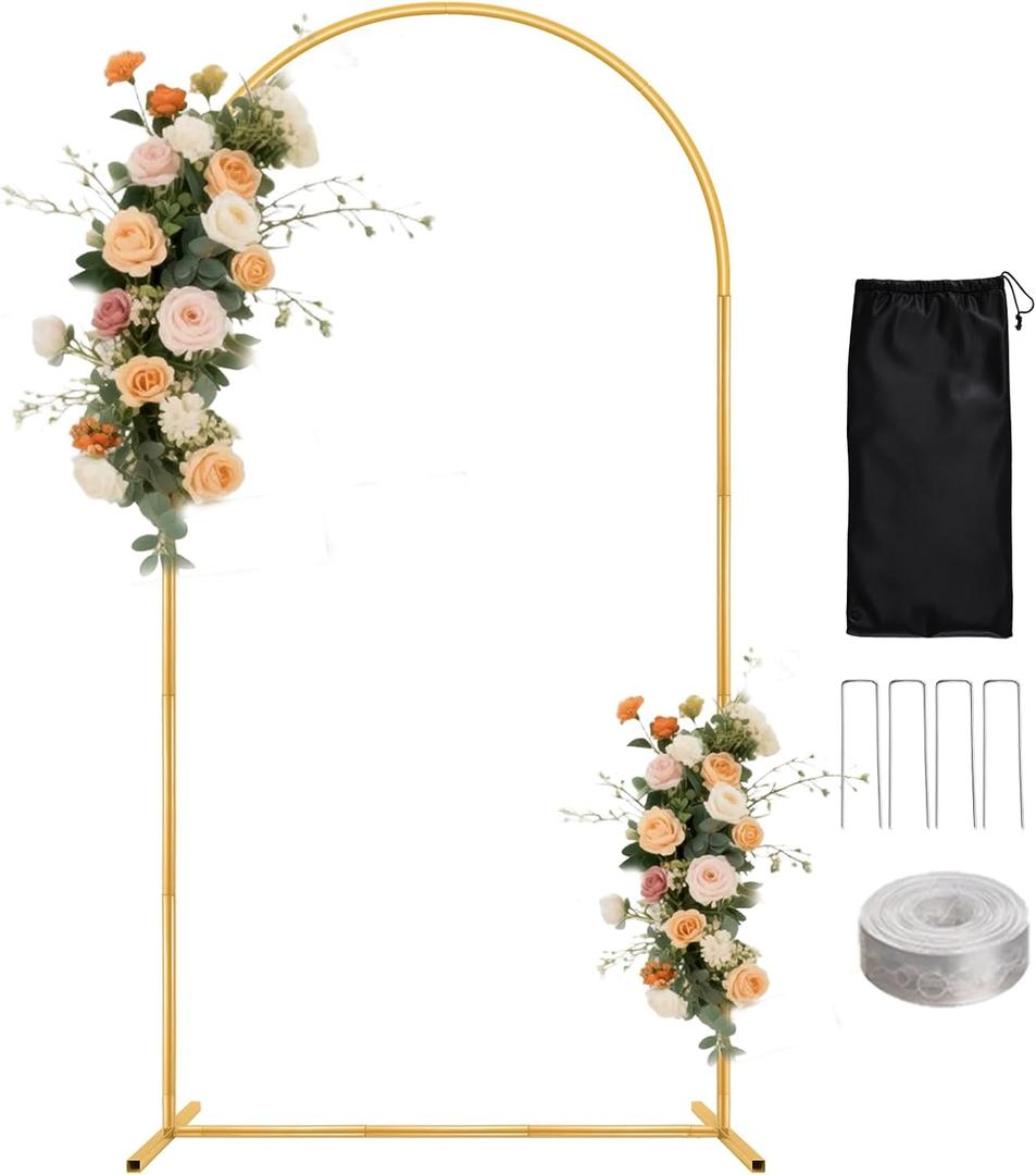 7.2FT Arch Backdrop Stand for Parties, Metal Balloon Arch kit Stand, Gold Wedding Arch Stand Frame for Gender Reveal Ceremony Birthday Anniversary Bridal Graduation Party Event Decoration
