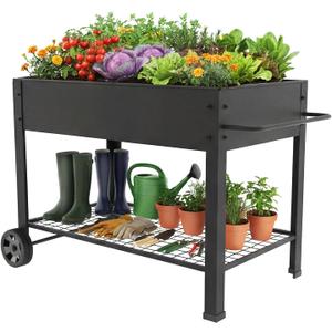 aboxoo 49" L*25" W*31" H Planter Raised Beds with Legs,Outdoor Metal Planter Box on Wheels,Elevated Garden Bed for Vegetables Flower Herb Patio
