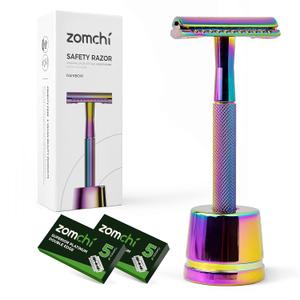 Safety Razor for Women,Safety Razor with 5 Blades,Women Razor with a Delicate Box,Free of Plastic (Stand Style Rainbow Razor)