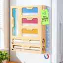 Magnetic Storage Bag Organizer 6 In 1 Ziplock Bag Organizer for Fridge and Drawer, Foil and Plastic Wrap Organizers with Cutter, Food Storage Bags Organizers for Gallon Quart Sandwich Snack (Large, Bamboo)