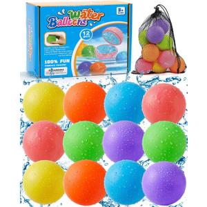 2 x Reusable Water Balloons 12 Pcs, Quick-Fill Summer Water Toys for Pool Parties & Outdoor Beach Backyard Games, Durable Splash Balls for Kids