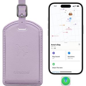Luggage Tags Built-in Anti-Loss Tracker, Luxury Leather Luggage Tags for Suitcase, Travel Bags, Backpacks, Travel Organizer for Lost Baggage Prevention (Taro Purple)