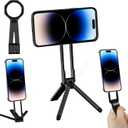 2 x Foldable Magnetic Phone Tripod for iPhone, Mini Tripod Pocket Cell Phone Stand Smartphone Desk Stand, Portable Magnetic Phone Stand with iPhone 16 15 14 13 12, Black