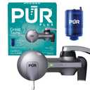 PUR Plus Horizontal Faucet Mount Filtration System with 3in1 Lead Reducing Filter, Water Filter for Sink, Lasts 100 Gallons, Compatible with Sinks with External Aerators, Metallic Grey